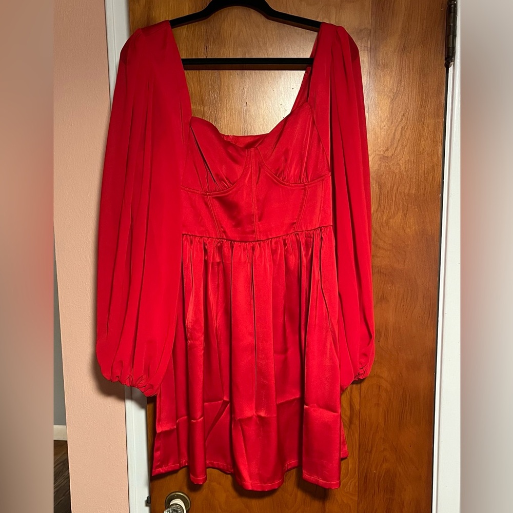 Boohoo Satin Sheer Longsleeve Mini Dress - Picture 8 of 8